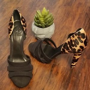 TORY BURCH🔥Black/Leopard🐆Strappy OpenToe Heels!!